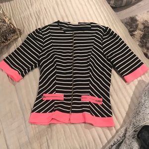 Black, White and Hot Pink Striped Crop Zip Jacket